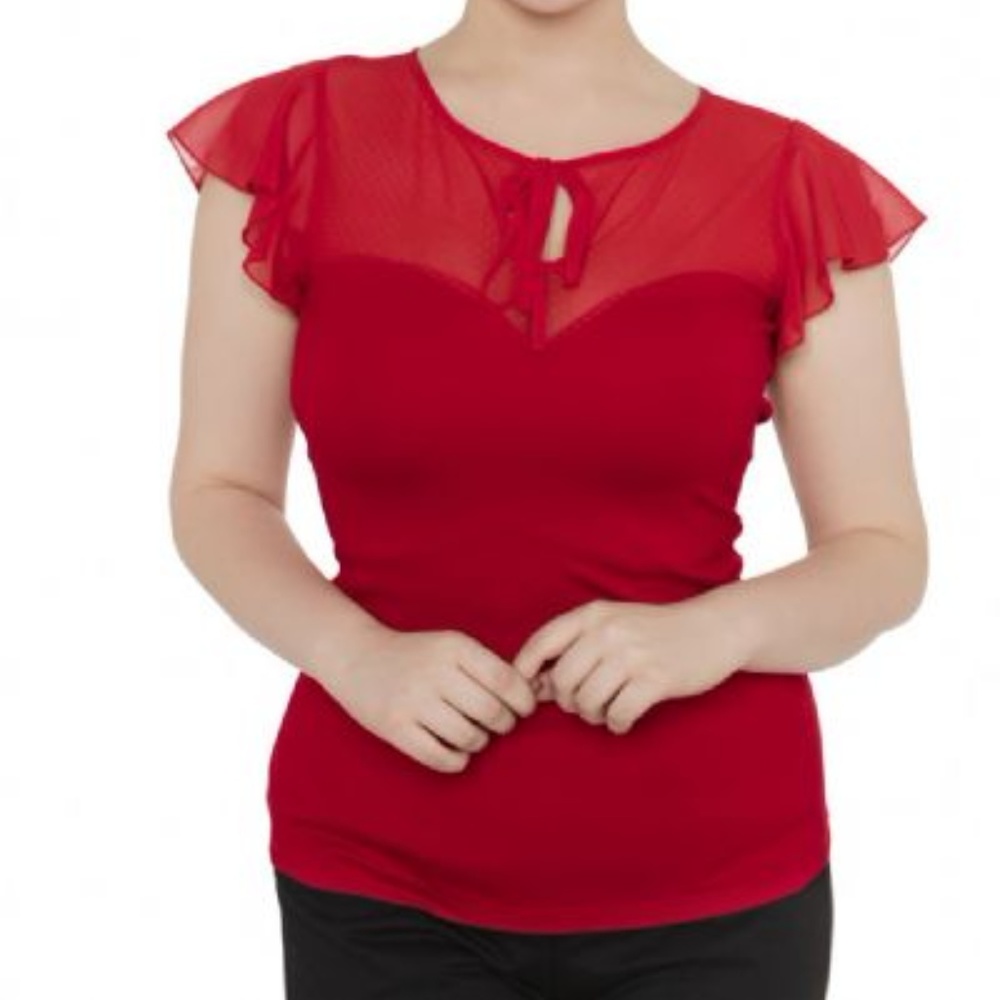 Voodoo Vixen Alyssa Sheer/Knit Top in Red